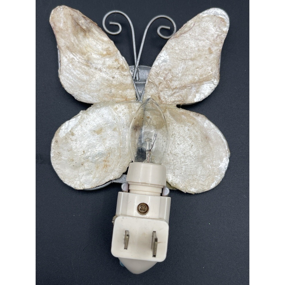 Capiz Shell Butterfly & Hummingbird Night Lights Plug In Set Tested Working - Picture 4 of 7